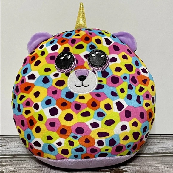 Ty Other - 2021 TY Squish-a-Boos GISELLE Rainbow Unicorn Leopard Cushion Pillow Plush